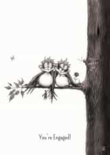 You're engaged - Cute illustrated bird themed engagement card created by Catherine Flynn