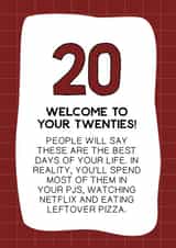 Funny twenties (20) birthday card created by Letters & Lines