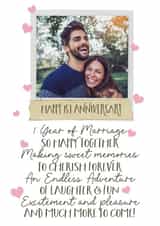 Personalised Anniversary Photo Card created by Giddy Kipper - 1st Anniversary Photo Card
