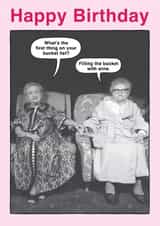 Funny Birthday Card - Wine - What's The First Thing On Your Bucket List? created by Liverpool Card Studio