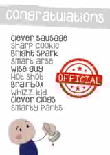 Official Clever Sausage Exam Congratulations Card created by Presents Felt
