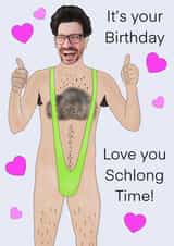 Personalised Birthday Photo Card created by Marie Goodchild - Rude Personalised Borat Photo Card / Birthday Card - It's Your Birthday Love You Schlong Time