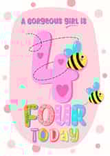Four today - cute fun bright 4th Happy Birthday card - for a gorgeous little girl. created by Little Cat Creates