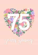 Happy 75th Birthday for her - Pretty peach pastel floral heart created by Little Cat Creates