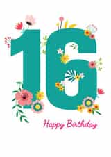 Beautiful Floral 16th Birthday Card created by Yeti Design