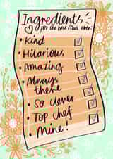 list ingredients Mothers Day Card 48256 created by Phoebe