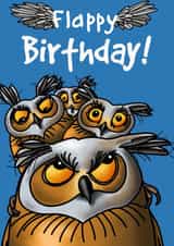 Flappy birthday owl card.  created by Sunny and Pea