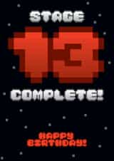 Stage 13 cleared! Celebrate a birthday with retro pixels and space adventure. created by Fatchair Print