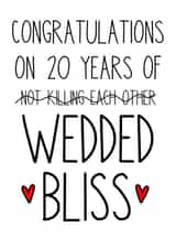 Cheeky Typography Platinum Anniversary Card - 20 Years - Congratulations on 20 Years Of Not Killing Each Other created by Just Jojo