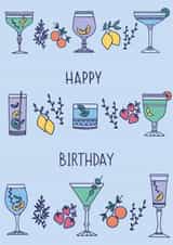 Birthday cocktail card  created by Emma Tobey Illustration
