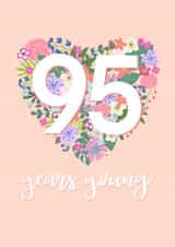 Happy 95th Birthday for her - Pretty peach pastel floral heart - so feminine and gorgeous! created by Little Cat Creates