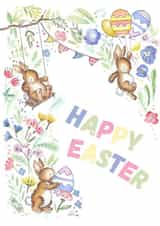 rabbits flowers Easter Card 16558 created by Kate Garrett
