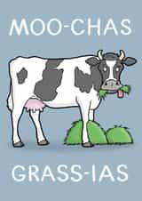 Funny Cow Pun Thank You Card - Cow - Grass - Moo-Chas Grass-Ias created by Carl Batterbee