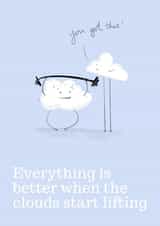 Clouds lifting cute funny card created by Boy Oh Boy Designs