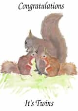 Congratulations, It's twins. Mother and 2 baby squirrels. created by Jacqueline Woolnough
