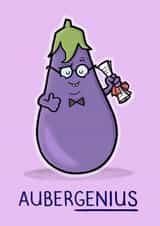 Funny cartoon aubergine graduation card created by Carl Batterbee