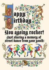 Ageing Rocker medieval style cheeky birthday card! created by Cathy Simpson