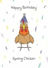 Happy Birthday Spring Chicken birthday card created by Quack Animal Art