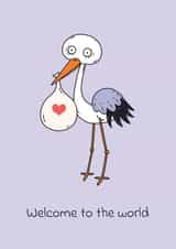 Welcome to the world, new baby card created by Quack Animal Art