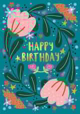 Pretty Birthday Card - Flowers - Happy Birthday created by NICHOLA COWDERY ILLUSTRATIONS 
