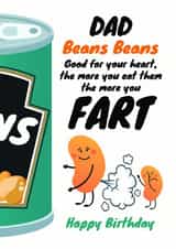 Beans fart birthday card for Dad created by WigglyCards