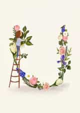 Floral U Initial Birthday Card created by A-Z Initials by Love Lucy Illustration