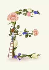 Initial card letter E created by A-Z Initials by Love Lucy Illustration