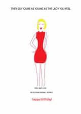 Funny red dress card created by art by thurston