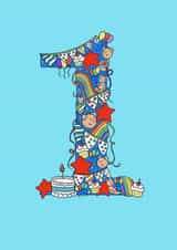 1st Birthday card for boys or girls - party themed - celebration created by Jenny Wren Designs