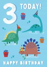Dinosaur 3rd Birthday card for children created by Sarah Corcoran