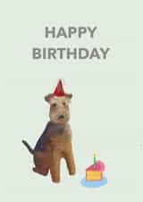 Dog with cake and party hat birthday card created by Ticketyboo