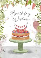 Classic Birthday Card - Victoria Sponge - Bunting - Plants created by Hannah Clark Illustrations