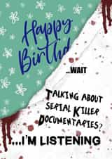 Crime documentary birthday card created by Amy George