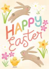 Happy Easter with rabbits and chicks created by Paper Valley Design Studio