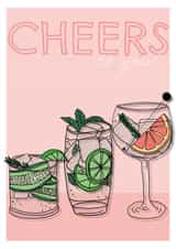 Fun Birthday Card - Cheers To You - Gin created by Abby Nair Art