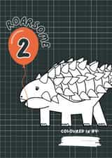 2 years old Birthday Dinosaur Card - Colour me in! created by Powerinmykindness