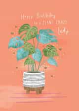 Plant lady Birthday card created by Sarah Hustwaite Illustration