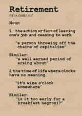 The Definition of Retirement card created by Lizzie O'Grady
