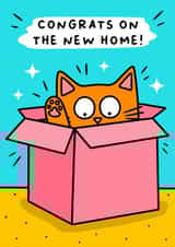 Cute Cat New Home Card - Cat In A Box - Congrats on New Home! created by Wafflemamaart