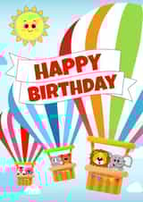 Hot Air Balloon Animal Birthday Card - Up Up and Away Happy Birthday created by RoleyOleyMoley