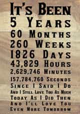 Cute Wood Anniversary Card - 5 Years - It's Been 5 Years Since I Said I Do created by Nigel Williams