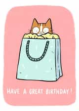 Cat in a gift bag birthday card created by Camille Medina