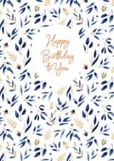Birthday card with dark blue snd orange ornament. created by Julia Mezhniakova