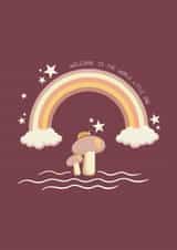 Scandi rainbow new baby card in pink  created by Miss Mulberry Pie Illustration