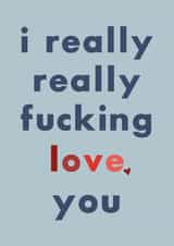 Rude Typography Anniversary Card / Valentines Day Card - I Really Really Fucking Love You created by HURRICANE REMI