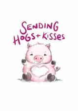 Hugs and kisses cute pig card created by @doublepea_designs