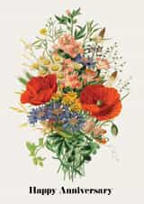Vintage Poppy Bouquet Anniversary Card created by Joyous Designs UK