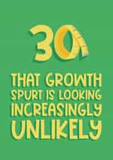 Funny Unlikely 30th Growth Spurt Birthday Card created by Running with Scissors