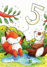 Fox and Ferret Fifth Birthday Card created by Vicky Kuhn