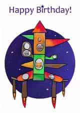 Children’s Cats in a Space Rocket Happy Birthday card created by DainaCrafts